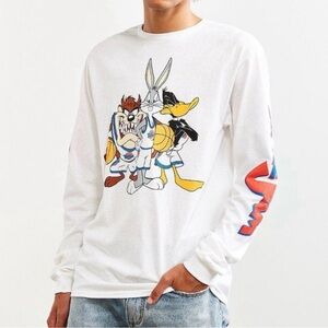 Vintage Space Jam Long Sleeve Shirt WB Looney Tunes Bugs Bunny Daffy Taz Adult M